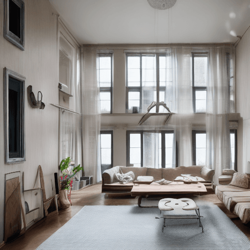 AI generated: High resolution photography interior design, dreamy sunken living room conversation pit, wooden floo...