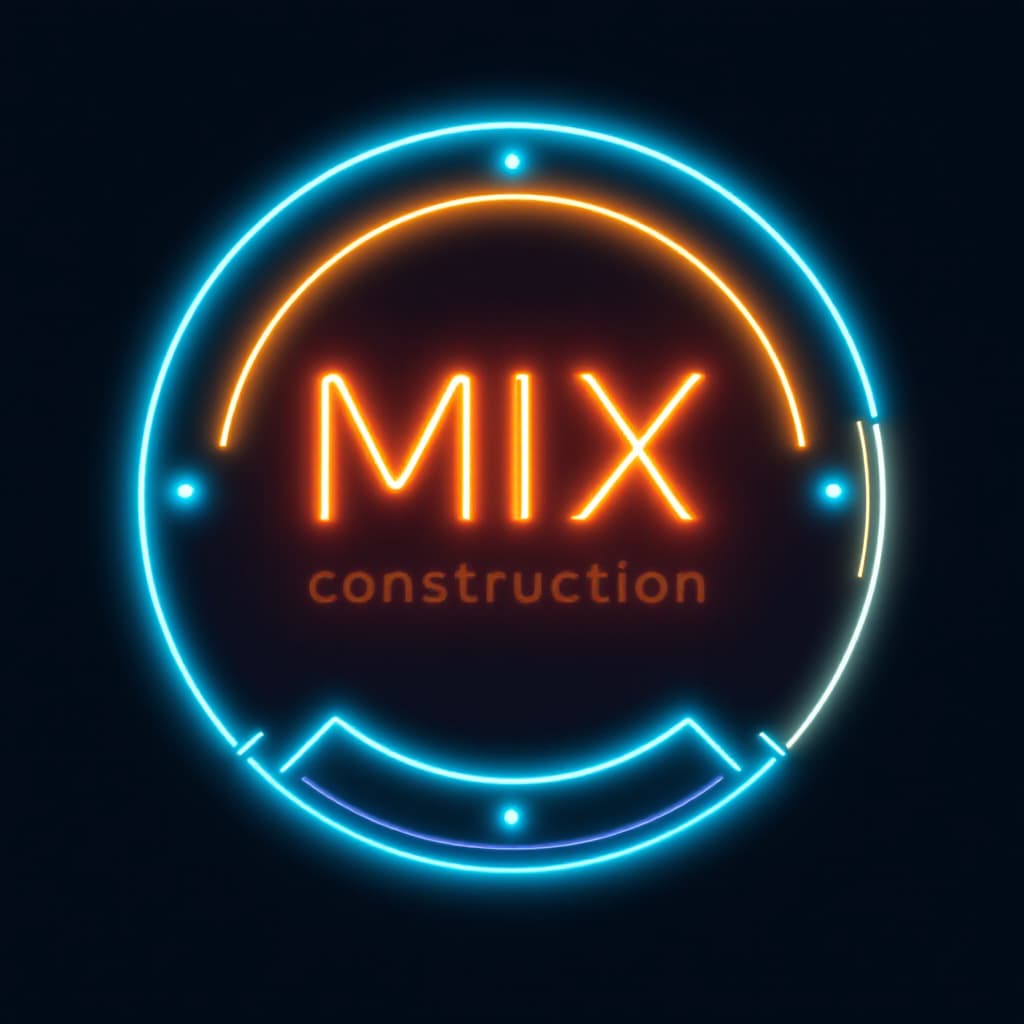 AI generated: Logo design for construction company "MIX", in a circle including neon lights, high resolution, scal...