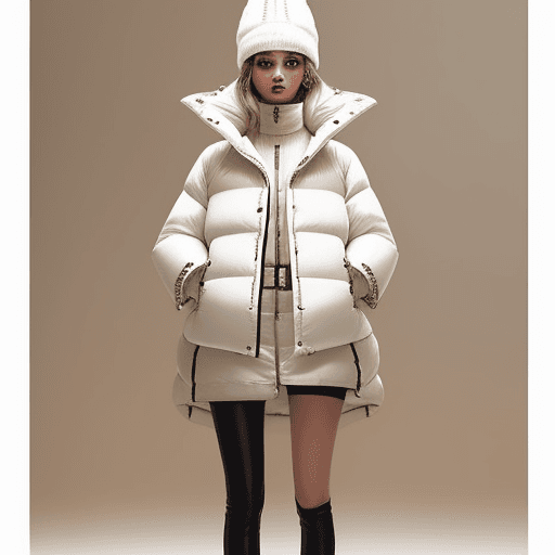 AI generated: The woman in the photo is standing against a beige background, a Tumblr personality. Her outfit cons...
