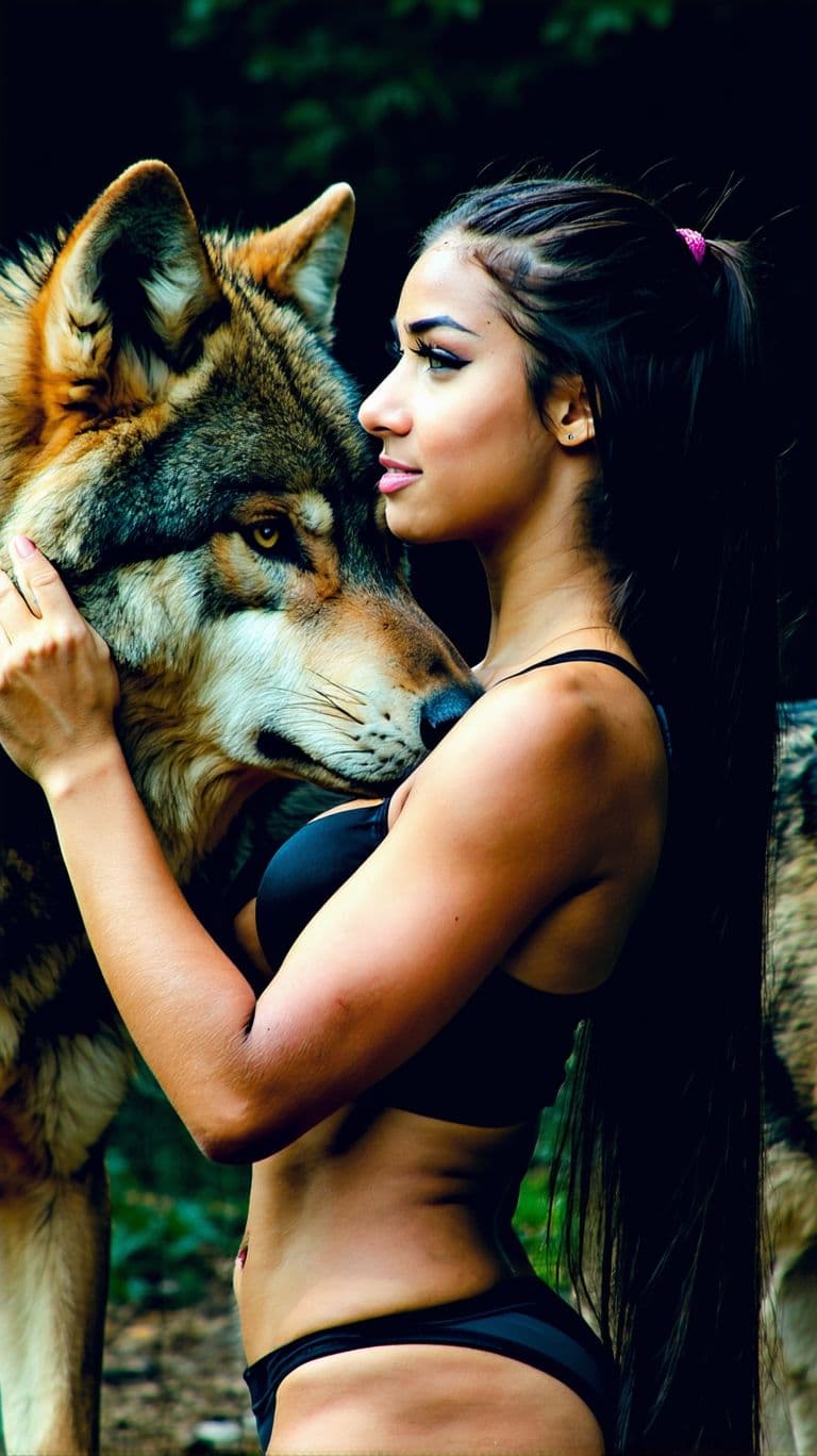 AI generated: athlete girl having sex with a wolf