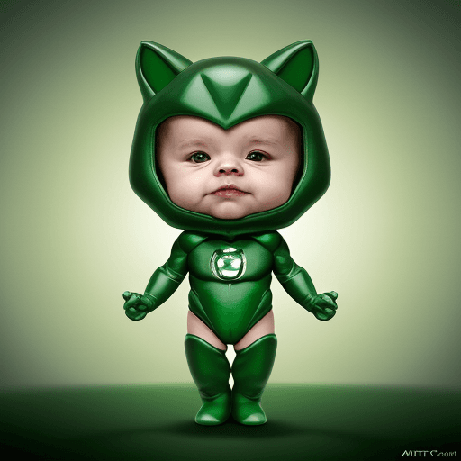 AI generated: Cute and adorable cartoon green lantern baby, fantasy, dreamlike, surrealism, super cute, trending o...