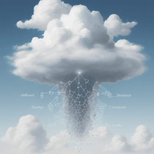 AI generated: Ontology as a cloud formed as a network. The small clouds describe data such as tables, images, and ...