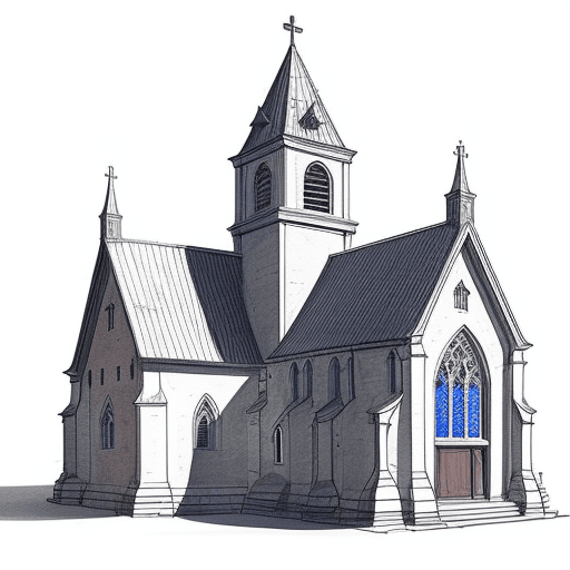 AI generated: detailed with notes, ink sketch of medieval church slick design clean lines blueprint perfect awesom...