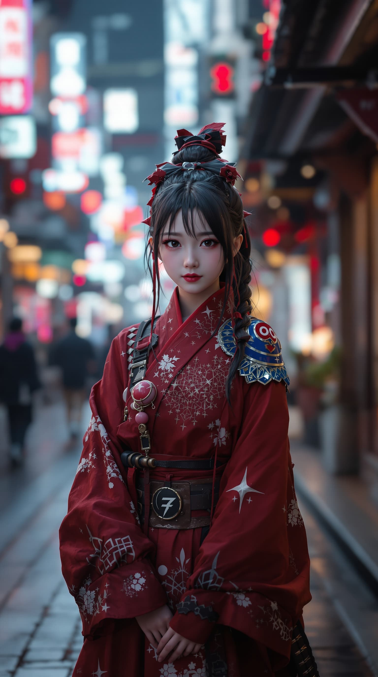 AI generated: A hyper-realistic depiction of a beautiful twelve year old cosplayer, Japanese girl dressed as Nezuk...