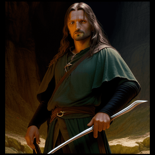 AI generated: Aragorn :: Lord of rings, John Tolkien, ultra-wide shot, photorealistic, studio lighting, shot Phase...