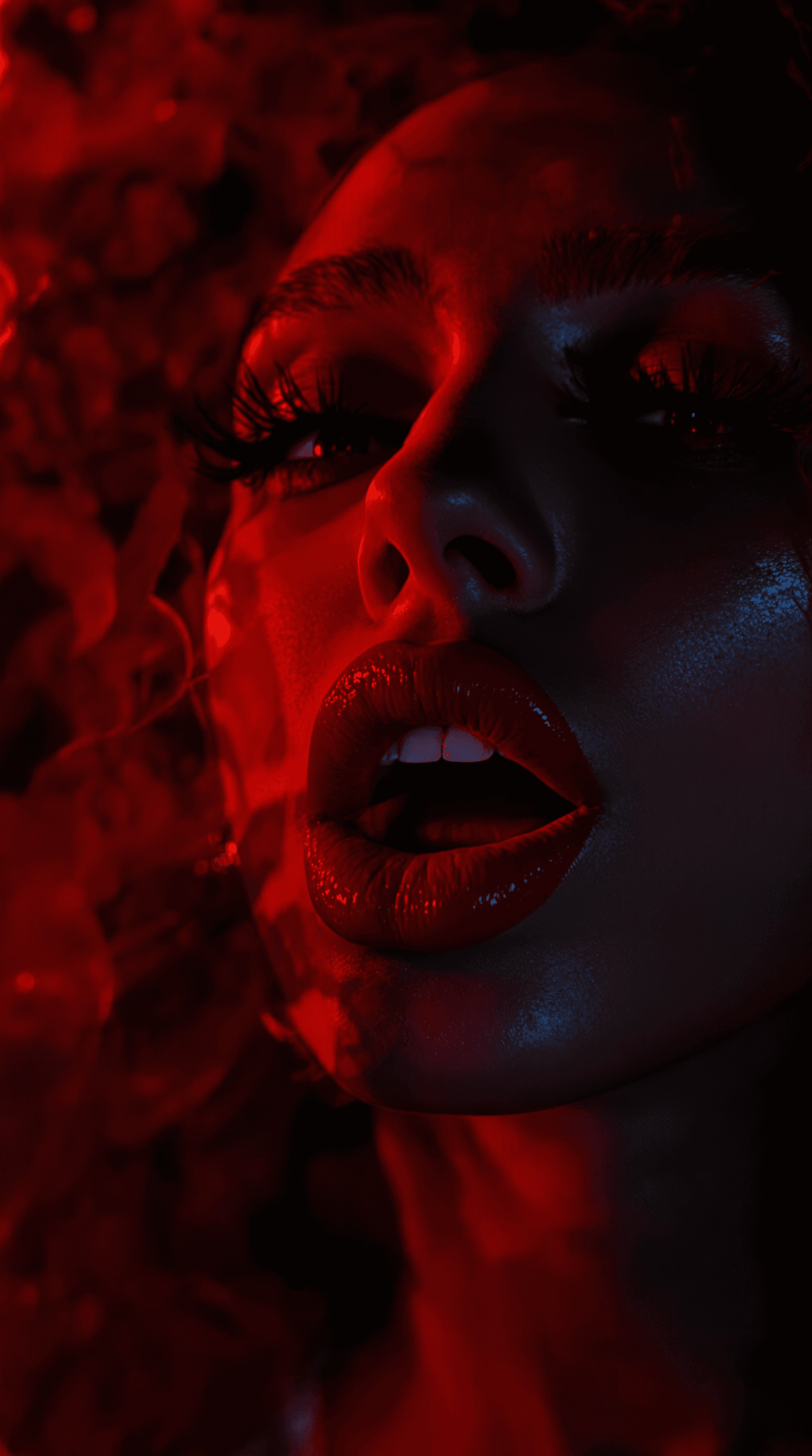 AI generated: A sexy woman biting her lower lip, only her face is visible but her eyes are hidden or cropped out o...