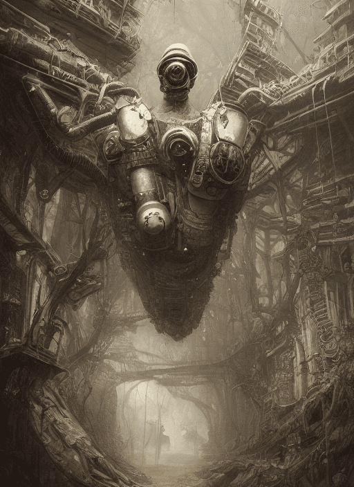 AI generated: portrait shot of dead open mouth
 with gasmask in the front
 in a scenic dystopian environment, intr...