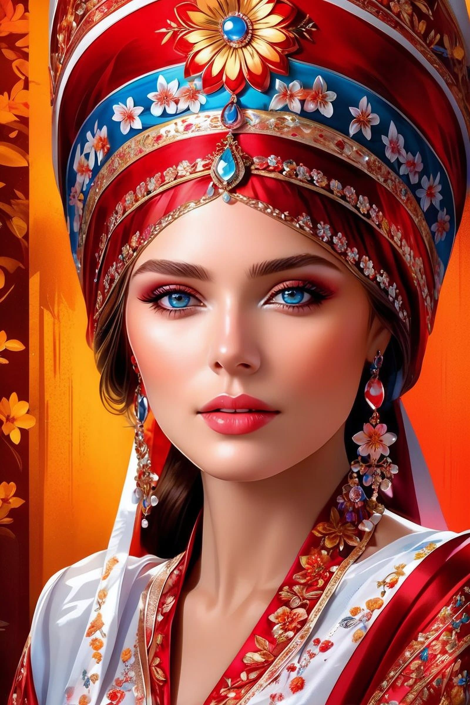 AI generated: Kodak Porta, illustration of a russian woman, made of cherry and wodka, liquid Lanna style tradition...