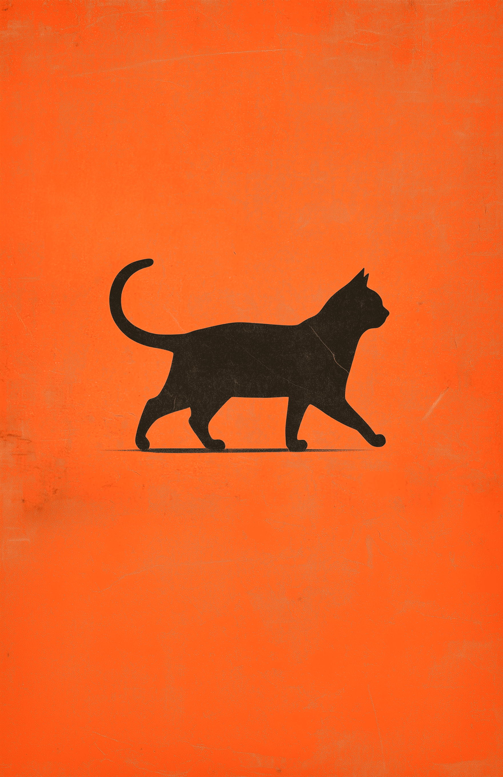 AI generated: A black cat walking on an orange background, in a retro vintage style, a simple illustration, painte...