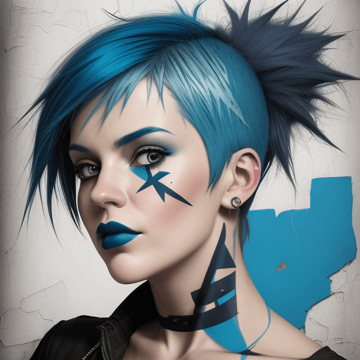 AI generated: woman with blue hair, in the style of multi-layered collages, edgy street art, celebrity-portraits, ...