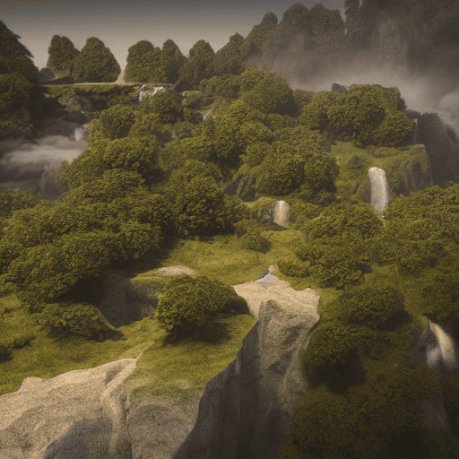 AI generated: A country above the clouds, waterfalls and mountains, landscape, HDR, volumetric lighting, fantasy, ...