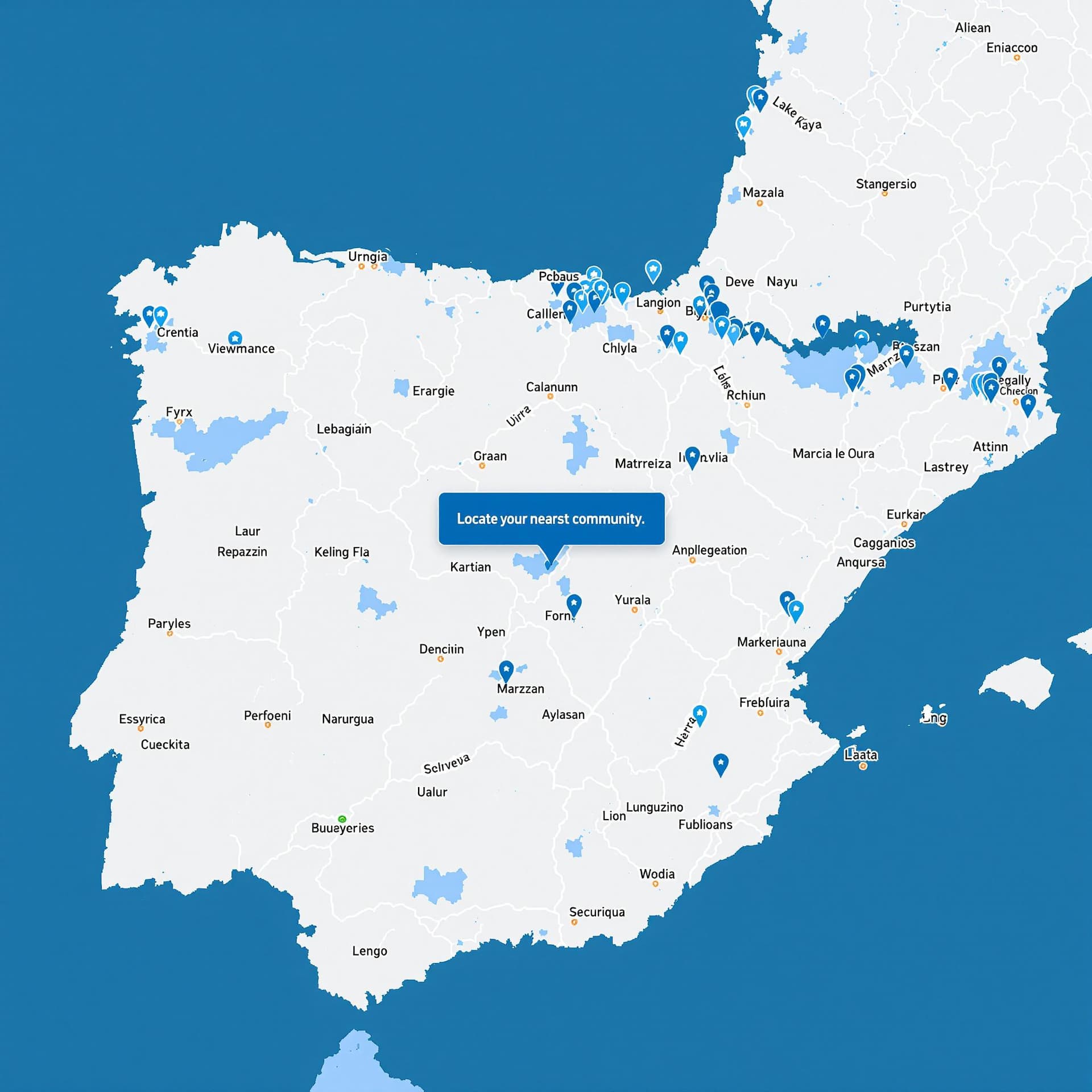 AI generated: Generate an image like the map shown in this url with the dealer locator https://www.ford.es/buscar-...