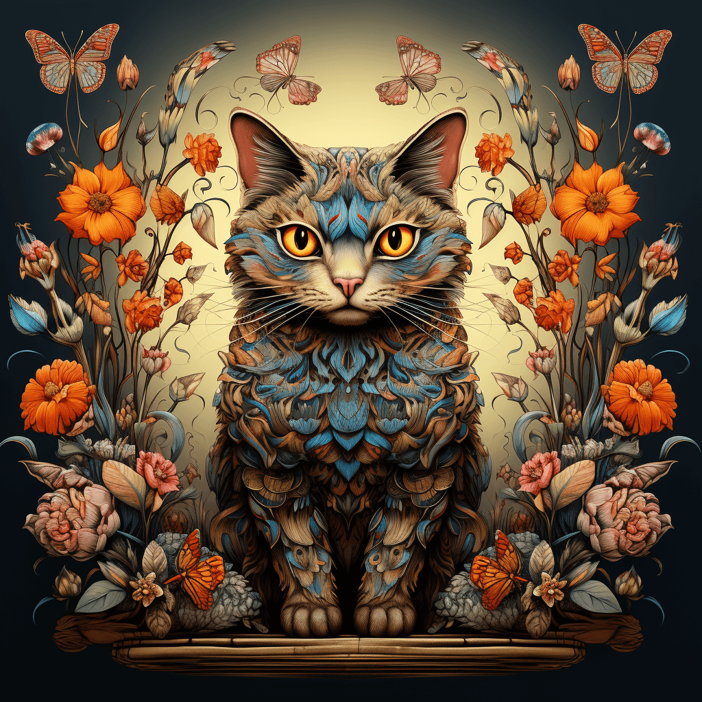 AI generated: Folk art cat, insect illustration, beetle art, insects, botanical illustration, faire, art print, ul...