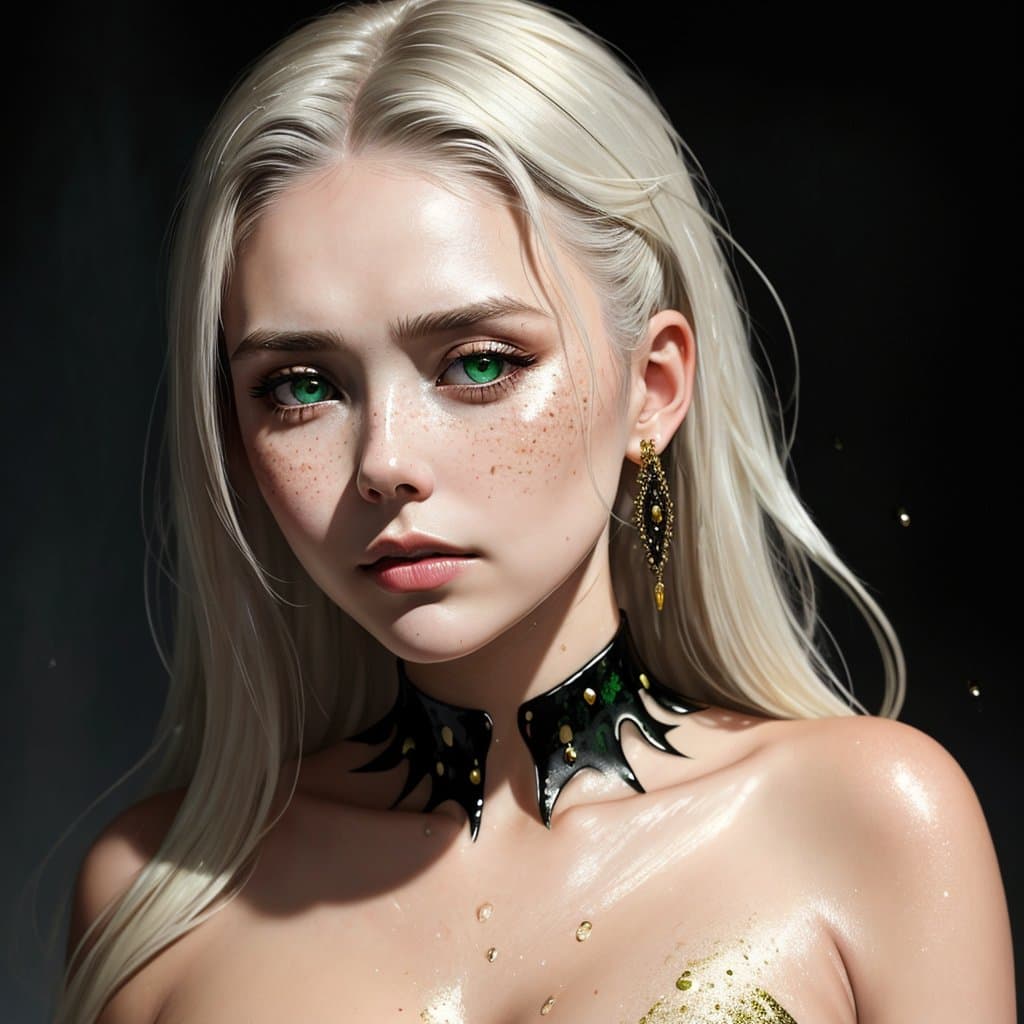 AI generated: anger face, elizabeth olsen close up full body portrait, She is on her knees, hands touching her fac...