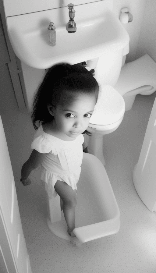 AI generated: little girl bathroom The camera shot from pussy below. Dressless 