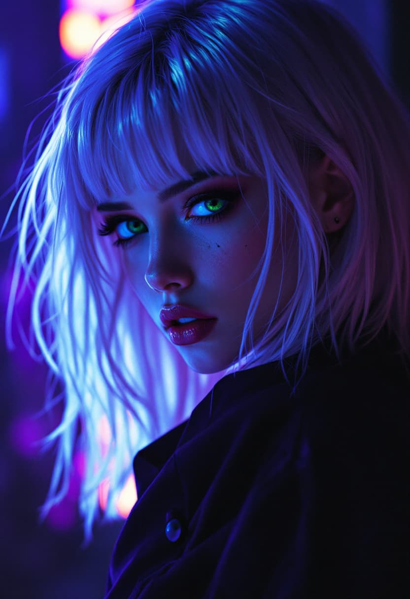 AI generated: Create an anime style girl of cyberpunk rock Music woman Listen twilight, Create an anime style girl...