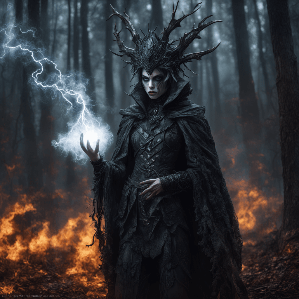 AI generated: lightning fire,smoke,Epic Scene with a Dark Fairy,glowing,misty, uhd photorealisitc authentic psycho...