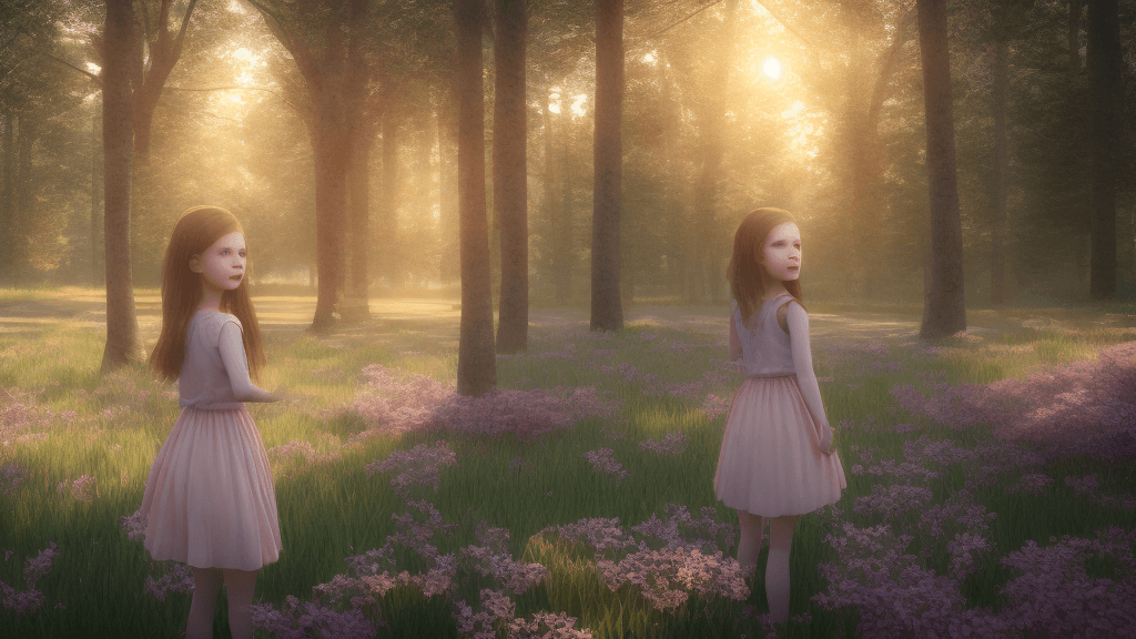 AI generated: 
spring recreated as a girl in the background there should be a forest of trees that are just bloom...