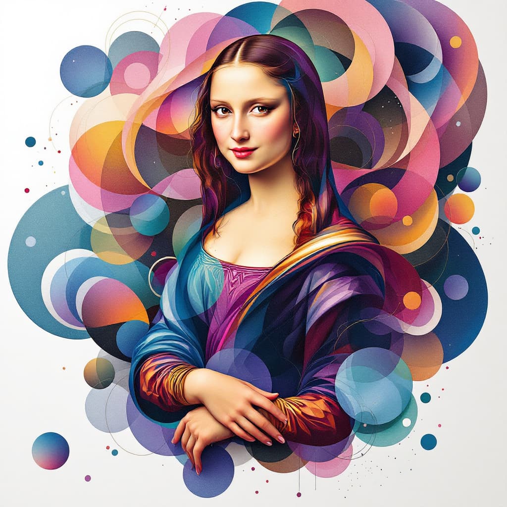 AI generated: a beautiful Mona Lisa painting by Lois van Baarle and Greg Rutkowski, Artgerm, beautiful colors, abs...