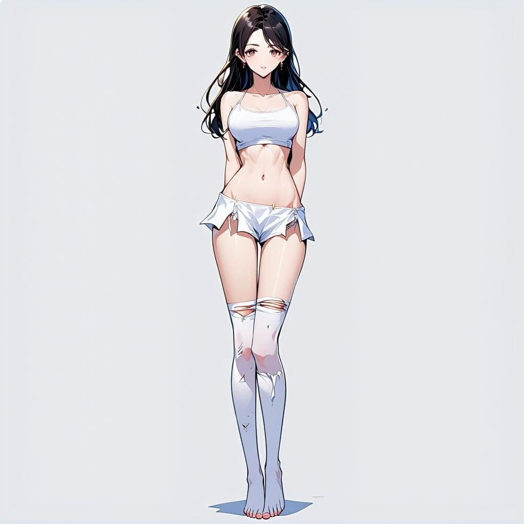 AI generated: Full body image of a beautiful anime woman with perfect body shape in sleeveless crop top, detailed ...