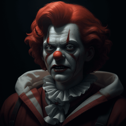 AI generated: Ronald McDonald as a horror film, highly detailed face by greg rutkowski and magali villanueve, Hype...