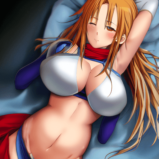 AI generated: Anime visual key of Asuna | lying in bed | detailed gorgeous face!! | fat belly | full body | skimpy...