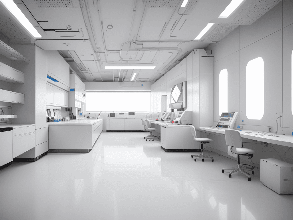 AI generated: white laboratory, high-tech laboratory, futuristic design style, (sci-fi:1.5), with minimalist desig...
