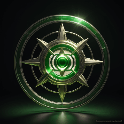 AI generated: time-travel glass with the design and character of green lantern The glass is gold and green, no wat...