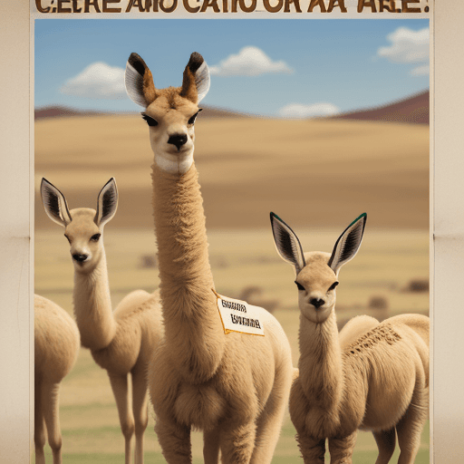 AI generated: a poster with the image of a vicuña in the center, and under the image some letters that say "let's ...