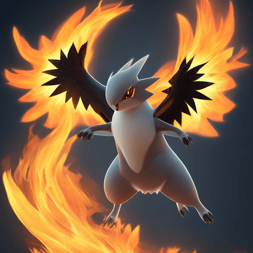 AI generated: Cute flying fire pokemon, black background; 8k, intricate detail, photorealistic, realistic light, w...