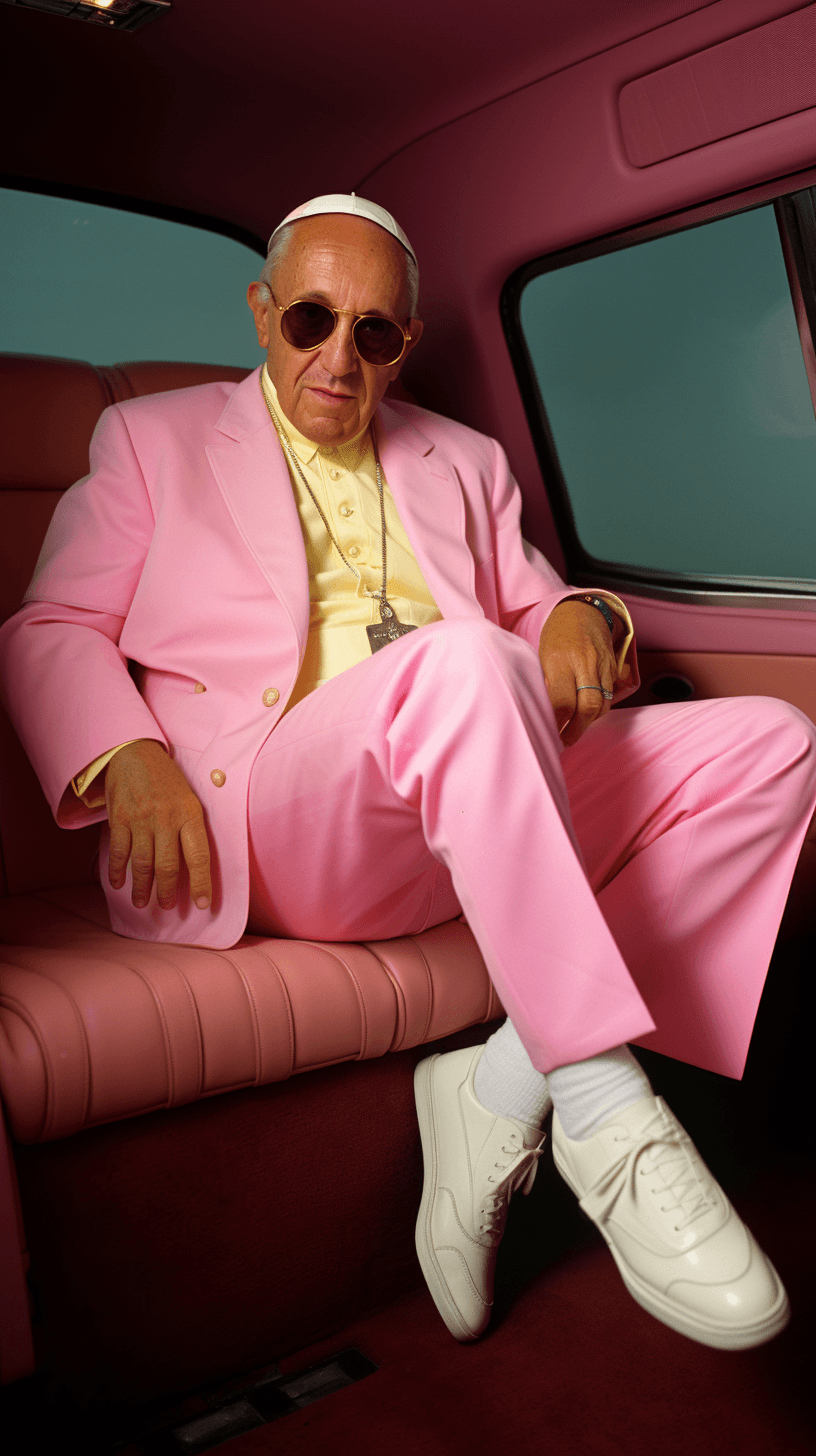 AI generated: Pope Francis in 80s Miami Style --ar 9:16