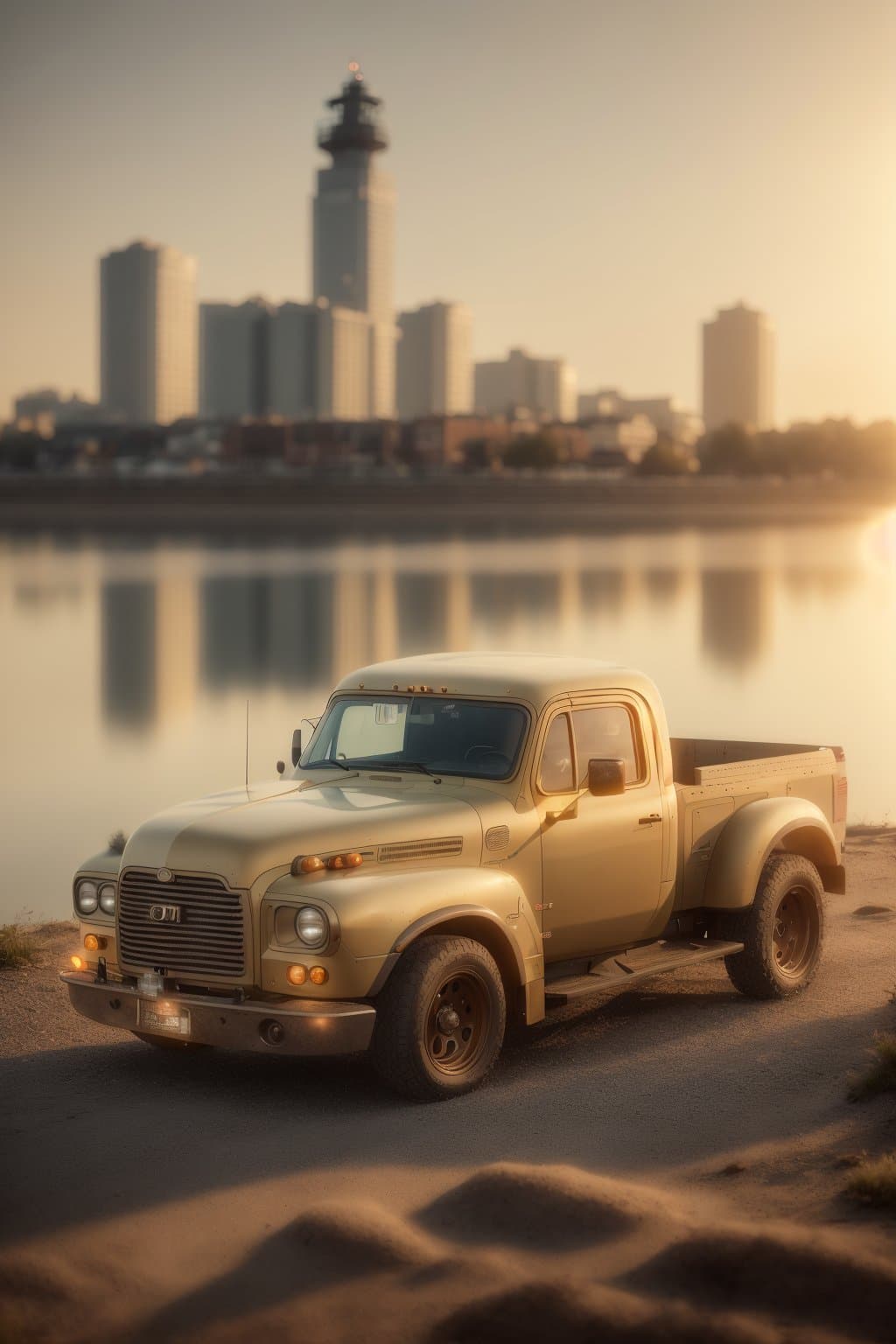 AI generated: Drone photo, Octane render, american truck, Gore-Tex frame, from inside of a Laboratory, Summer, Bok...