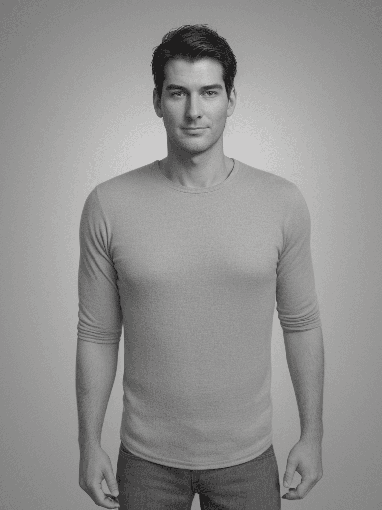 AI generated: Generate a photorealistic portrait of a young yet mature adult male, standing a towering 6'6" with a...