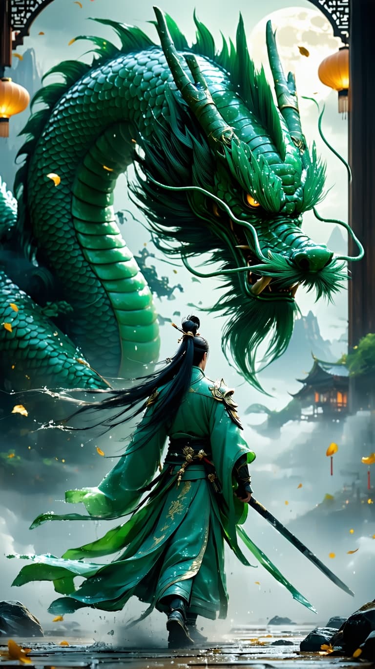 AI generated: 3D render hyper-realism, Ray tracing, unreal engine 5. A fierce warrior clad in dragon-like ornate j...