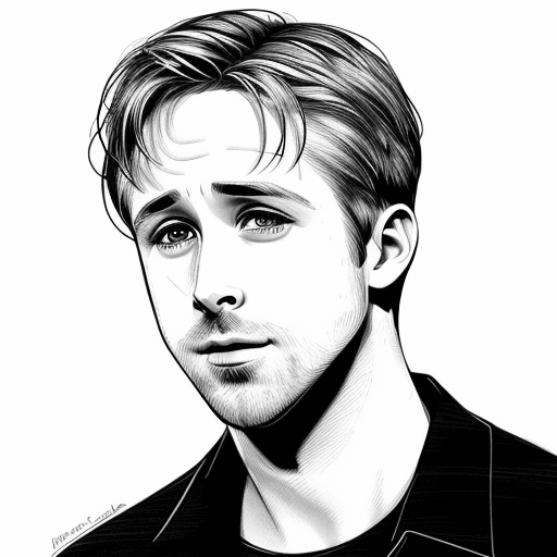 AI generated: rYAN GOSLING, BLACK AND WHITE, SKETCH, ROUGH, LINE ARTS, NOT GRAYSCALE
