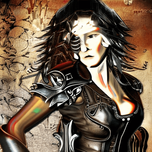 AI generated: Grunge style, stylish female, (a formidable heroine:1.3) , (gothic fantasy:1.25) , (warrior biker:1....