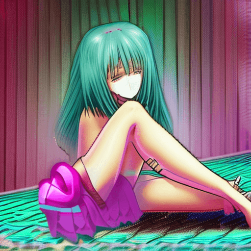 AI generated: Anime girl, sitting, pink hair, bikini, barefoot, candy toes
