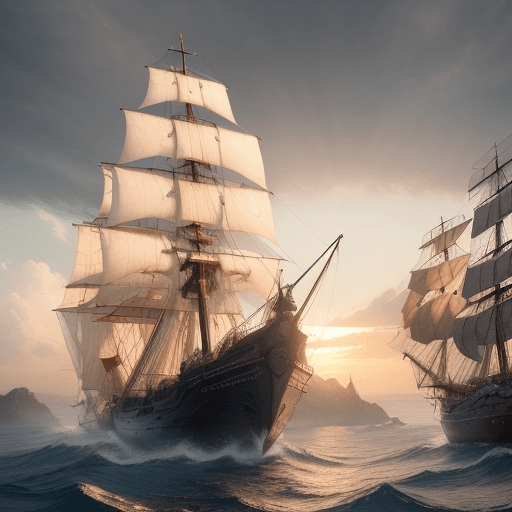 AI generated: Photo of a ultra realistic sailing ship, dramatic light, pale sunrise, cinematic lighting, battered,...