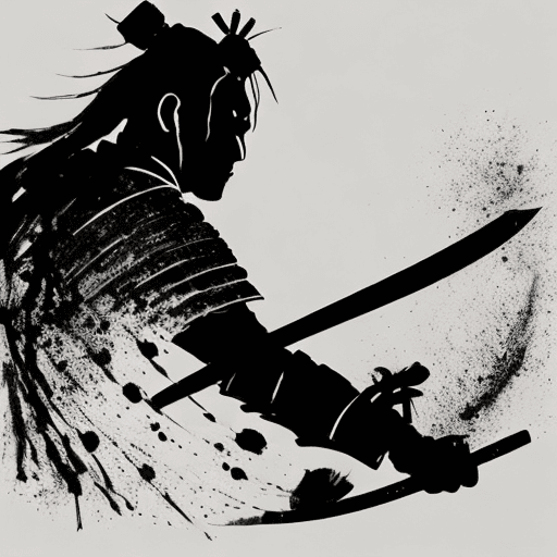 AI generated: silhouette of a samurai warrior with ink splashes, artwork by akira kurosawa