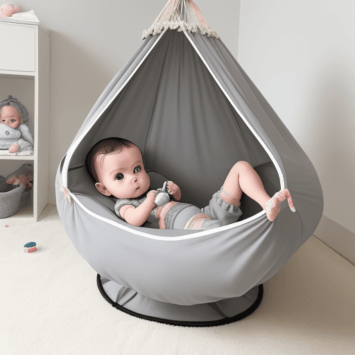 AI generated: Fotografia interior hiperrealista completa de hamaca para bebé de la maraca babybjorn en color gris,...