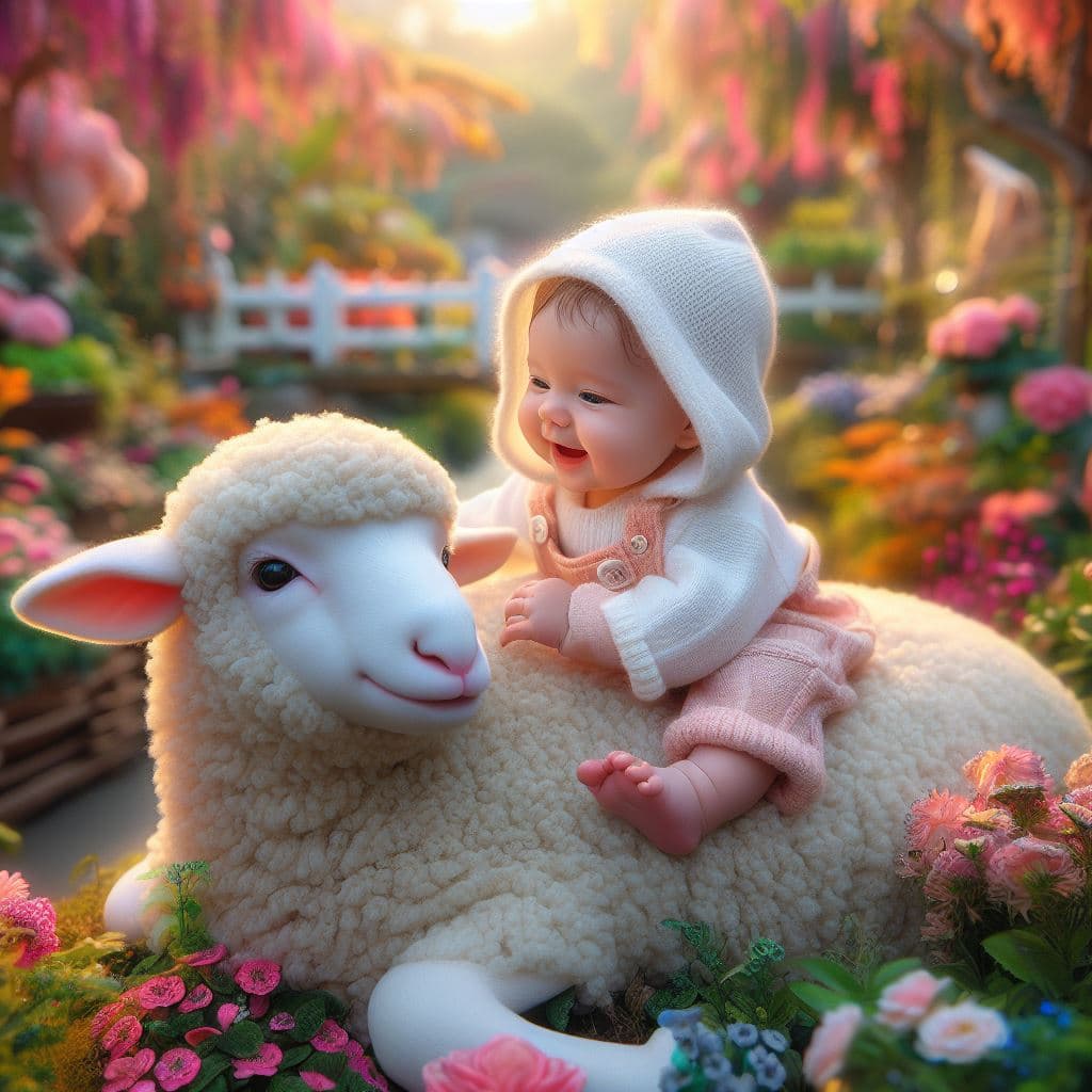 AI generated: A photograph of an extremely realistic and incredibly cute baby playing with an extremely adorable s...