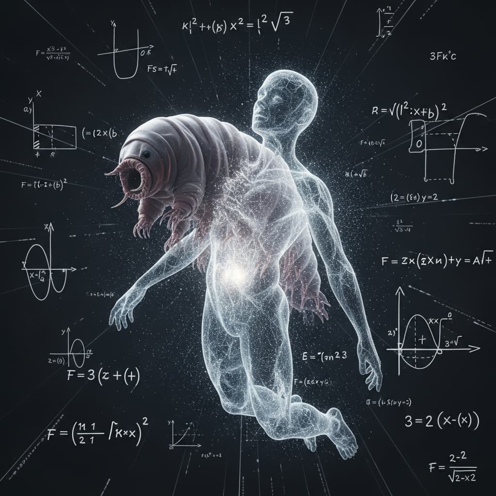 AI generated: A human-tardigrade hybrid who exists in quantum superposition - simultaneously being destroyed and r...