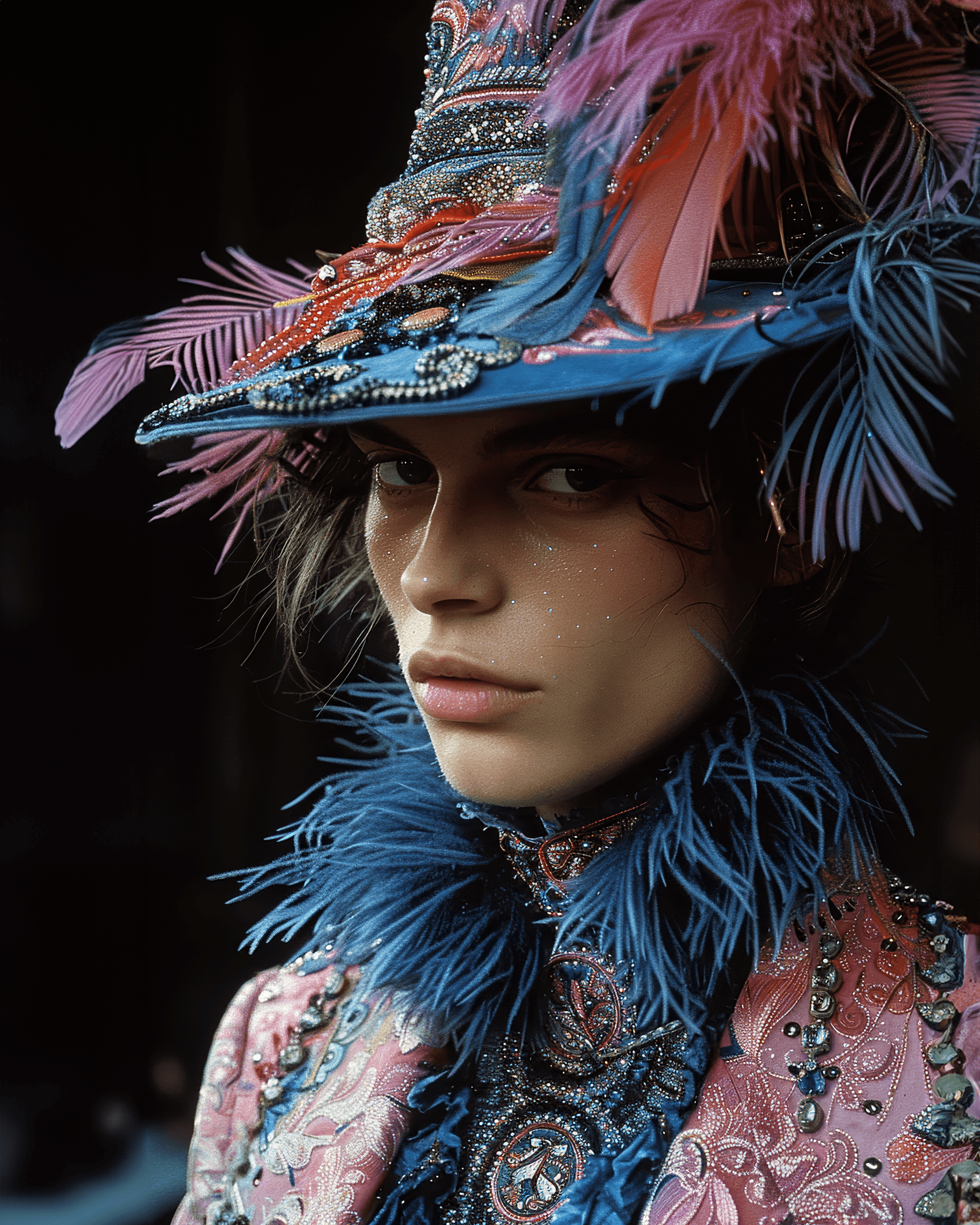 AI generated: angelos at paris fashion week summer 2002, in the style of furry art, pastel gothic, dark pink and b...