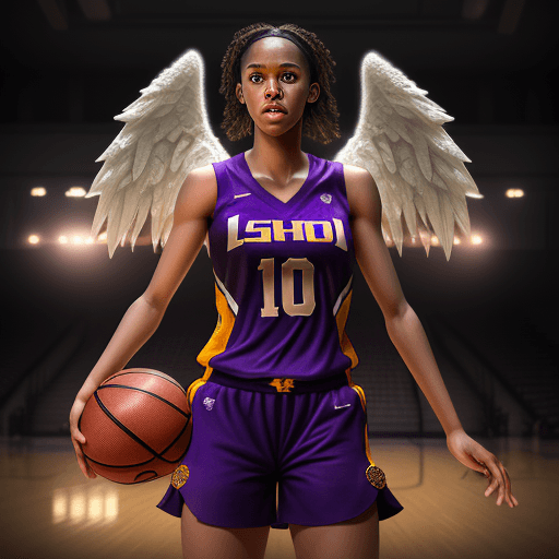 AI generated: number 10 angel reese woman basketball player LSU  symmetrical artwork. cinematic, hyper realism, hi...