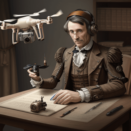 AI generated: oldfashioned doctor using a steampunk drone for diagnosis in poor household of renaissance