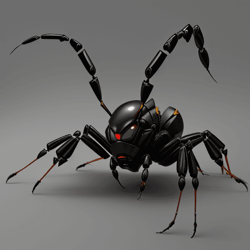 AI generated: iron ant, crab, robot, detailed robot, scorpion robot model detail, black crab, robot, no antennae
