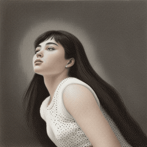 AI generated: fine detailed pointillism painting + low-angle view, 