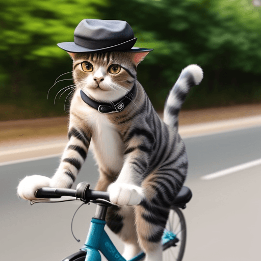 AI generated: A Cat riding a bike wearing a hat