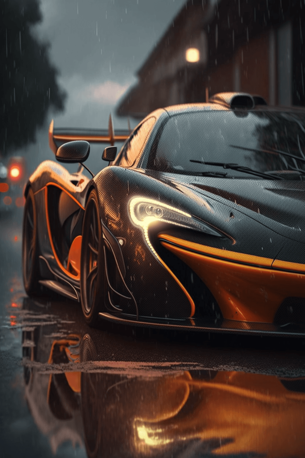 AI generated: McLaren P1, top-front view, hyper-realistic, center composition, elegant, vfx, aesthetic , photoreal...