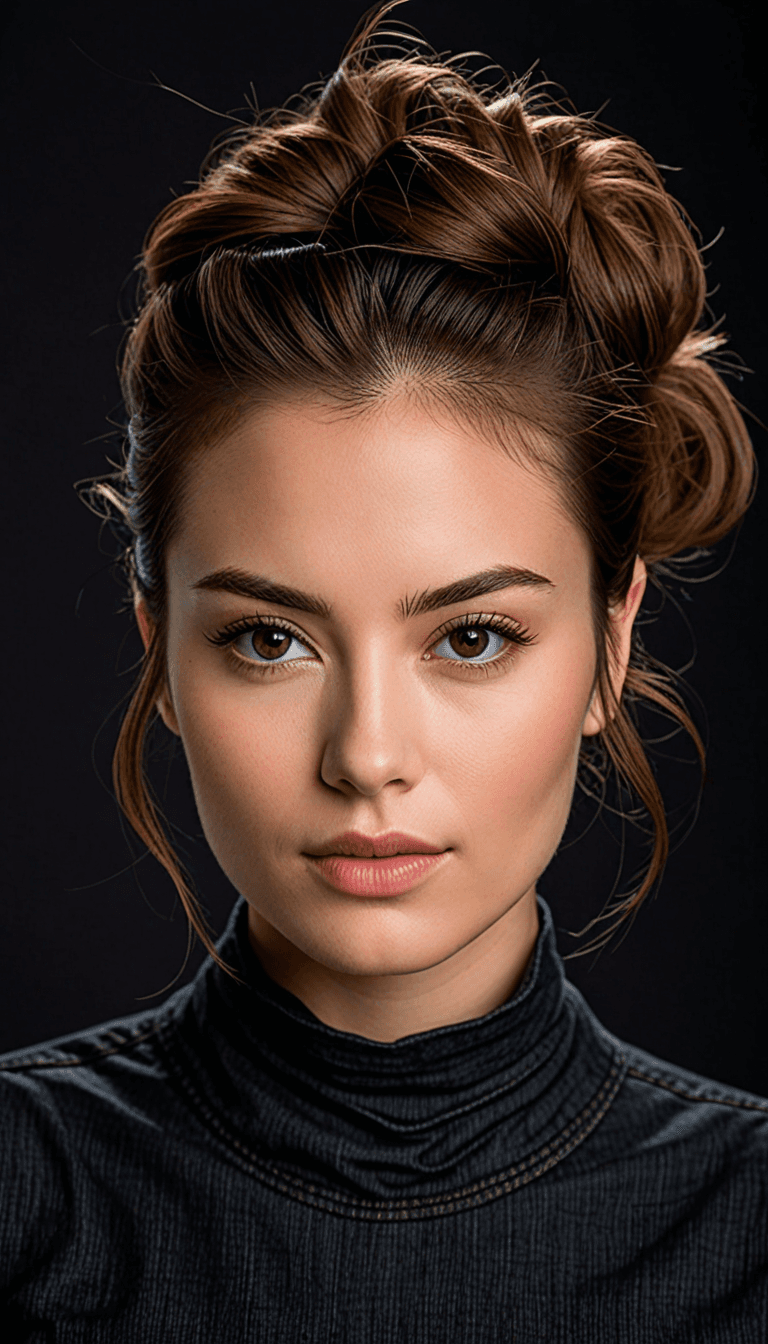 AI generated: A detailed portrait of a young woman exuding elegance and natural grace. She has a voluminous updo h...